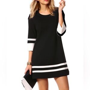Vince Black White Stripe color Mini Jersey Cotton Dress 3/4 Sleeves